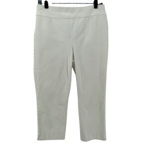Chico's So Slimming Crop Pants Womens Small White Pull On Stretch Side Slit Hem